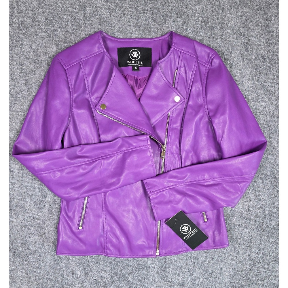 Whet Blu Moto Jacket Womens Size S Purple Faux Leather Asymmetrical Zip New